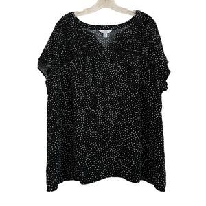 Croft & Barrow Blouse Womens Size 1X Black White Polka Dot Career Church Travel